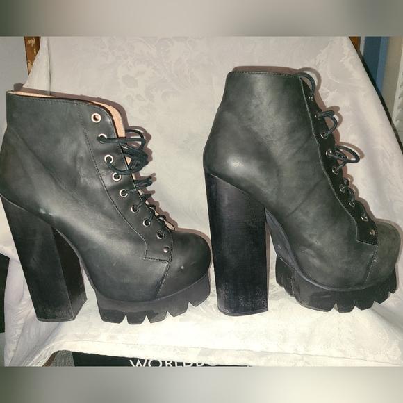 JEFFREY CAMPBELL || Black Leather NOLA Platform boots size 10M - Picture 6 of 8